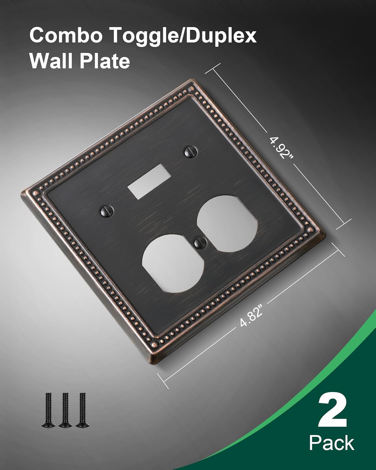 2-Pack Combo Toggle/Duplex Light Switch Cover Plate, Aged Bronze Metal Wall Outlet Cover Plate