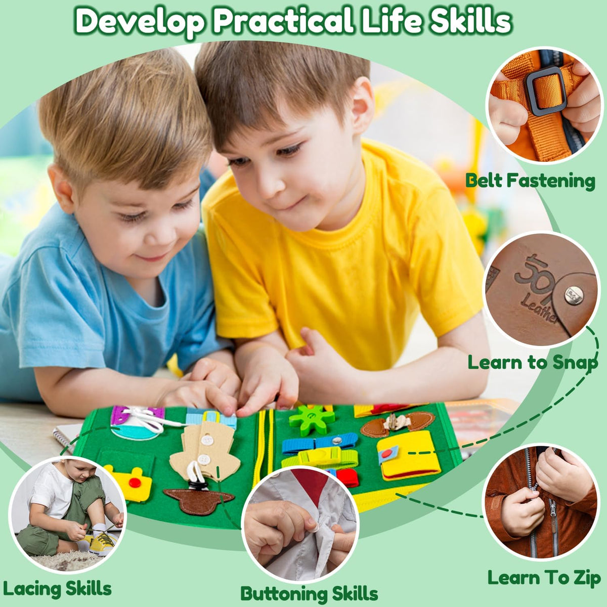 Qizfun Busy Board Book Montessori Toys for 1 2 3 4 Year Old, Boy Girl Birthday Gifts, Educational