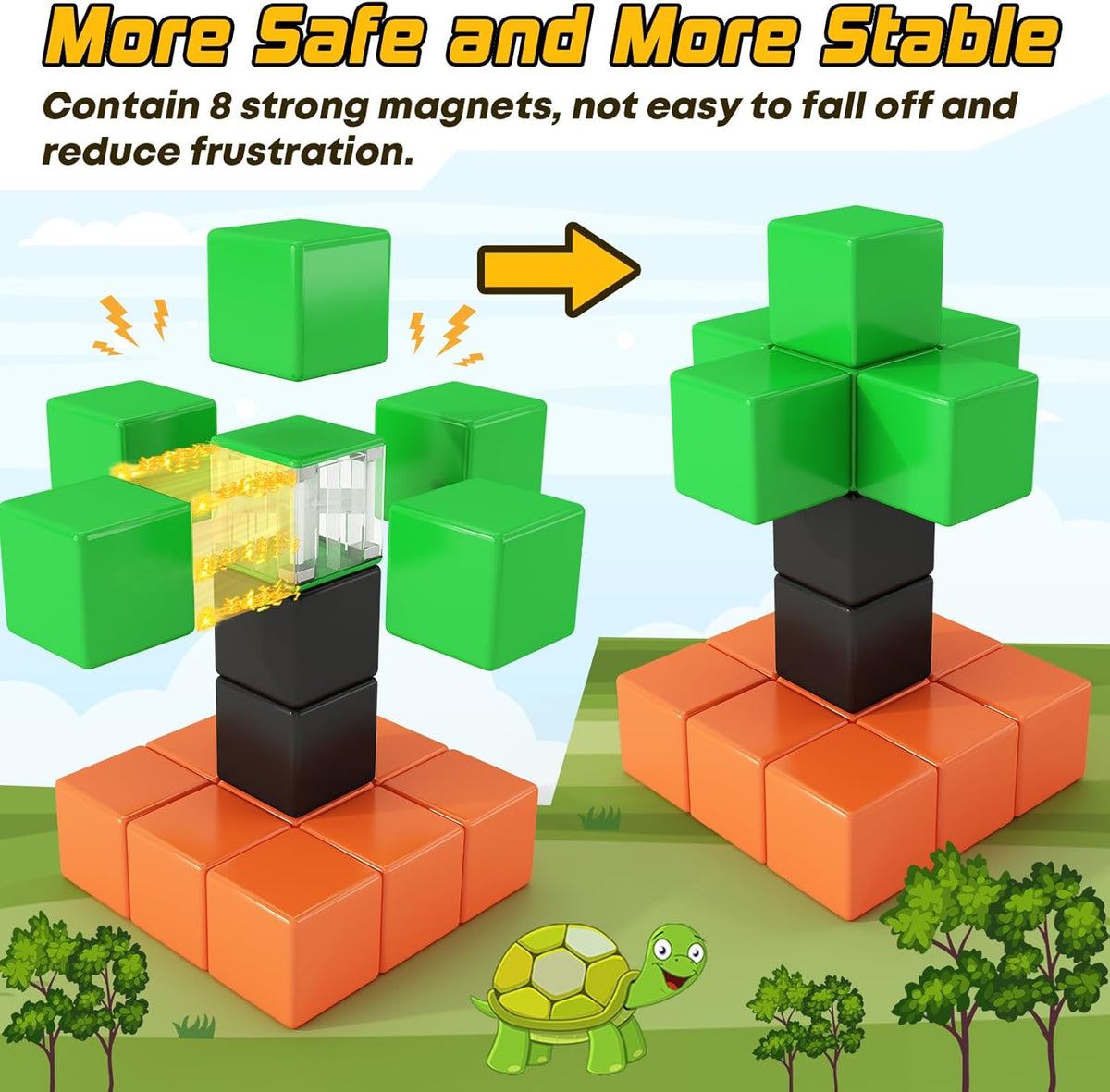 48PCS Magnetic Blocks for Toddlers Toys, Large Magnetic Cube Toy for Sensory STEM Education