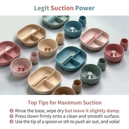 SAMiGO Silicone Baby Feeding Set, Baby Led Weaning Supplies, Suction Bowl Plate Bib Cup Self