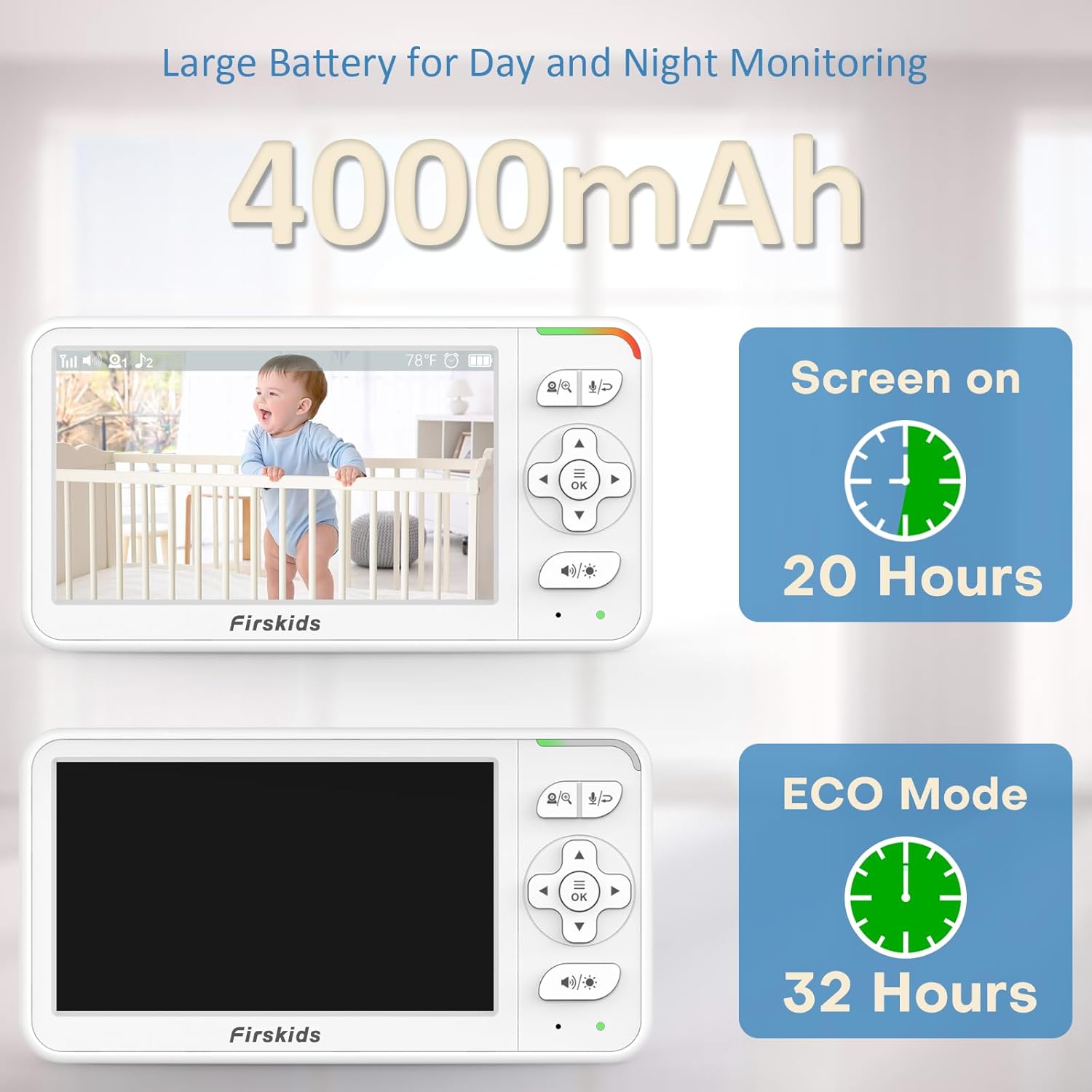 Baby Monitor, 5” Video Baby Monitor with Camera and Audio, 32-Hour Battery, Non WiFi, 2 Way Talk