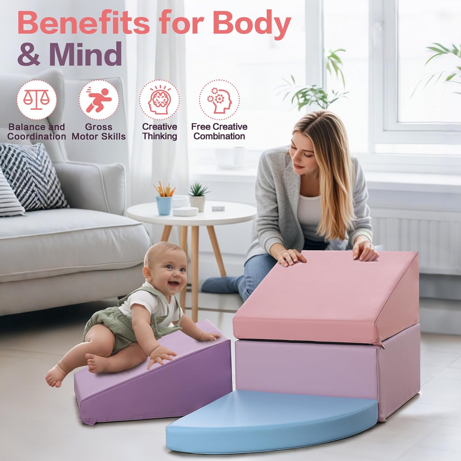 Climbing Foam Blocks for Toddlers: PU Leather Foam Blocks for Kids Active Play - Toddler Climbing