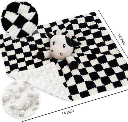 Cow High Contrast Baby Security Blanket for Babies, Soft 3D Checkerboard Lovey with Minky Dot