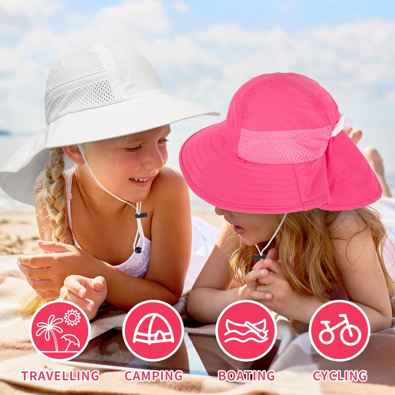 Toddler Baby Sun Hat Kids Summer UPF 50+ for Boys Girls Adjustable Beach Hats with Bucket Wide Brim