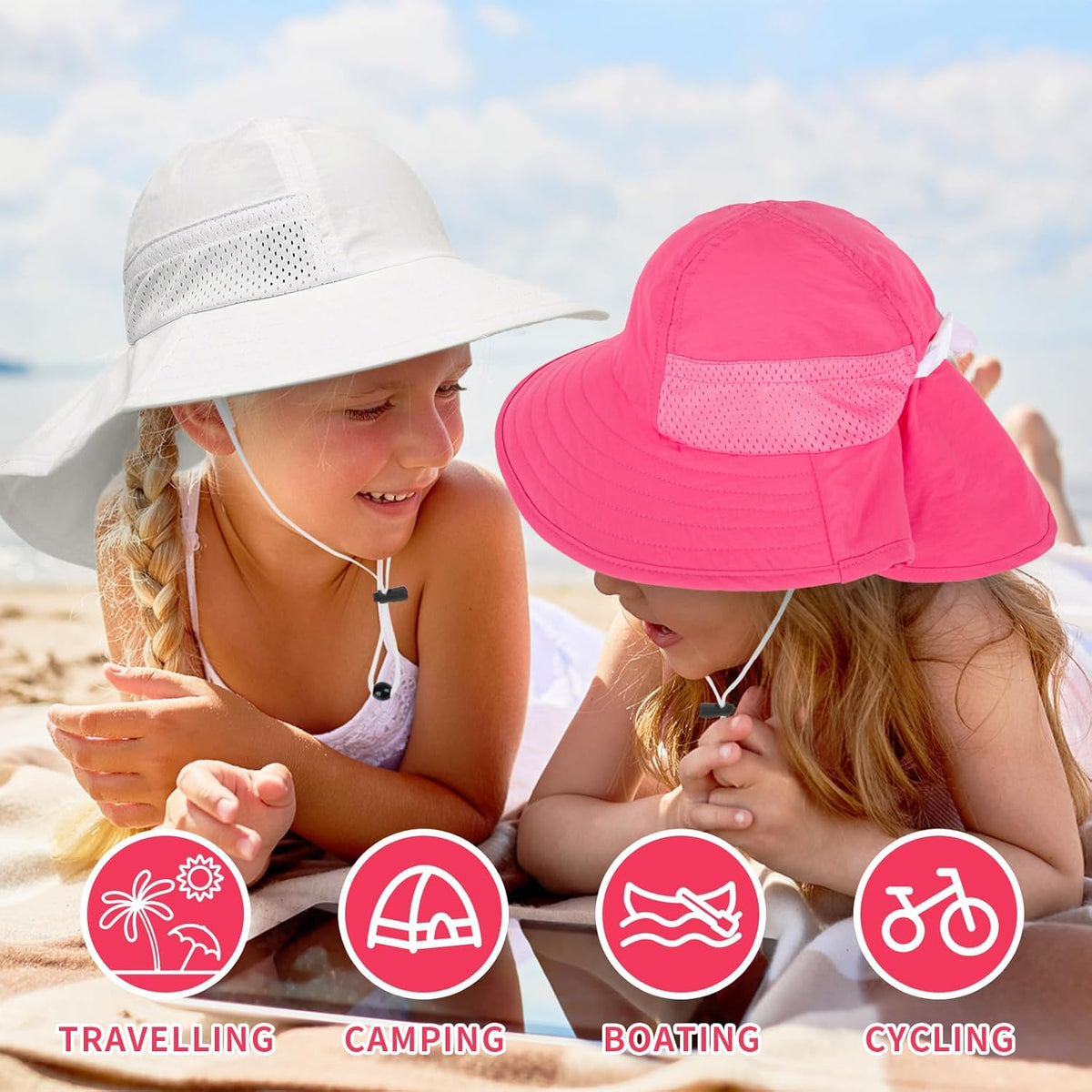 Toddler Baby Sun Hat Kids Summer UPF 50+ for Boys Girls Adjustable Beach Hats with Bucket Wide Brim