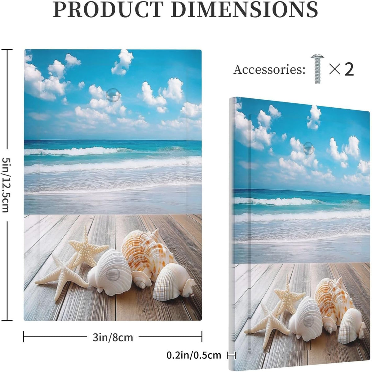 Light Switch Cover Plate Beach Waves Brown Wood Starfish Shells 1 Gang No Device Blank Electrical