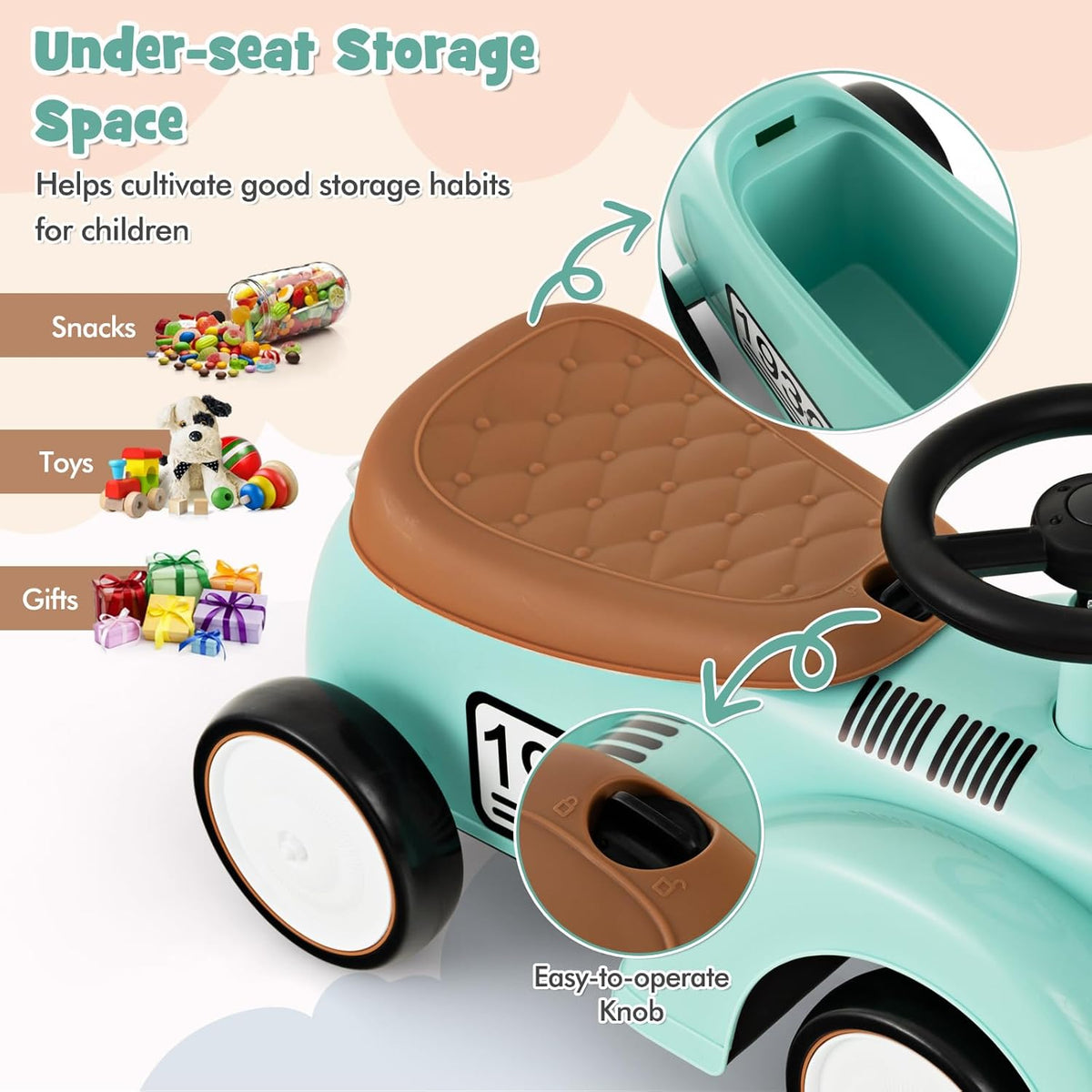 HONEY JOY Ride On Push Car, Outdoor Toddler Riding Toys w/Steering Wheel, Horn & Storage