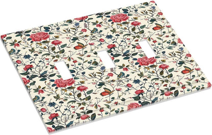 Decorative Switch Plates Vintage Flowers Rose Leaf Bird Butterfly 3 Gang Wall Plate Triple Toggle