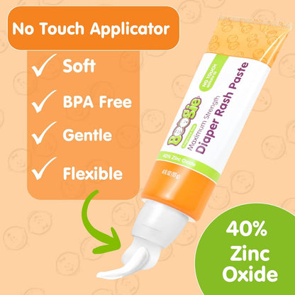 Boogie Diaper Rash Paste, Maximum Strength 40% Zinc Oxide, Mess-Free Applicator, Soothes Baby Bum