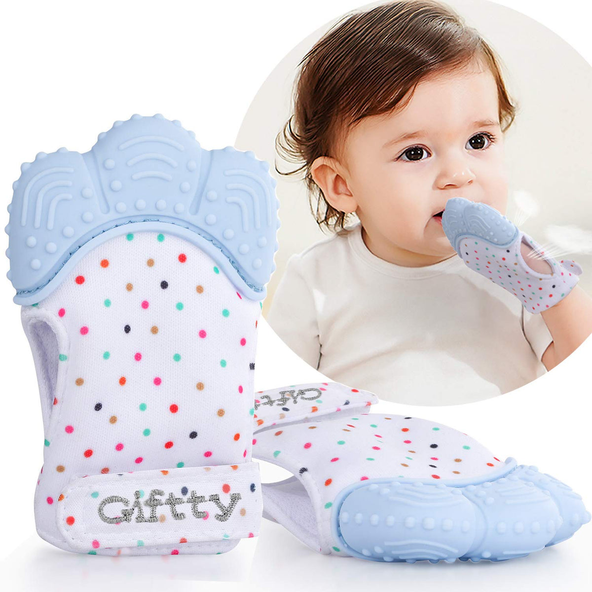 Giftty Teething Mitten Chew Mitt Baby Teether Glove - Self Soothing Teether, Teething Pain Relief