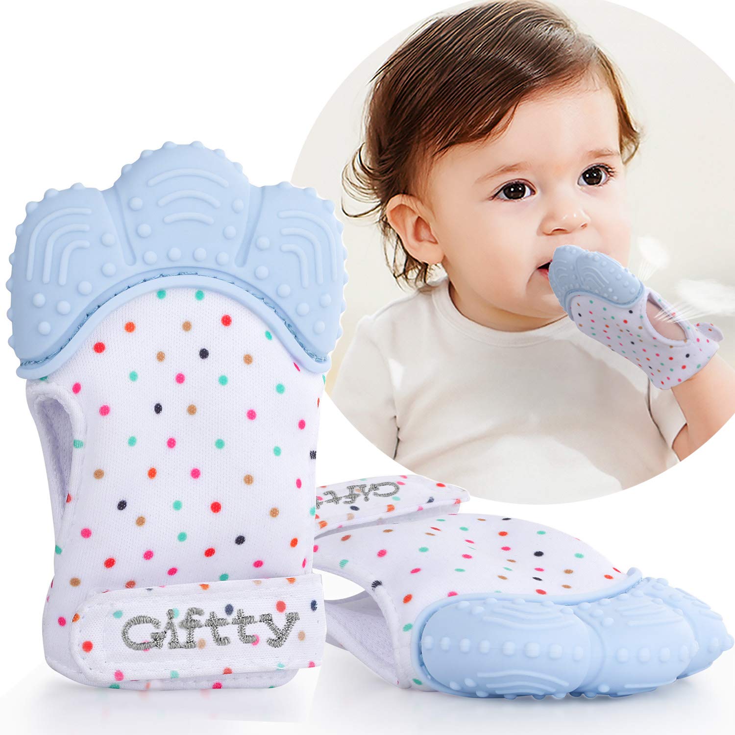 Giftty Teething Mitten Chew Mitt Baby Teether Glove - Self Soothing Teether, Teething Pain Relief