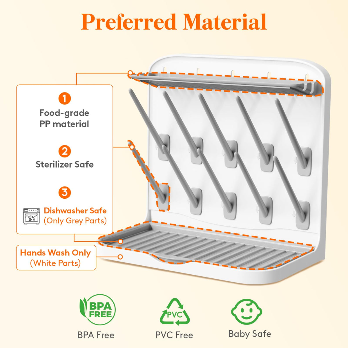 Lifewit 10-Hooks Baby Bottle Drying Rack for Countertop, BPA Free