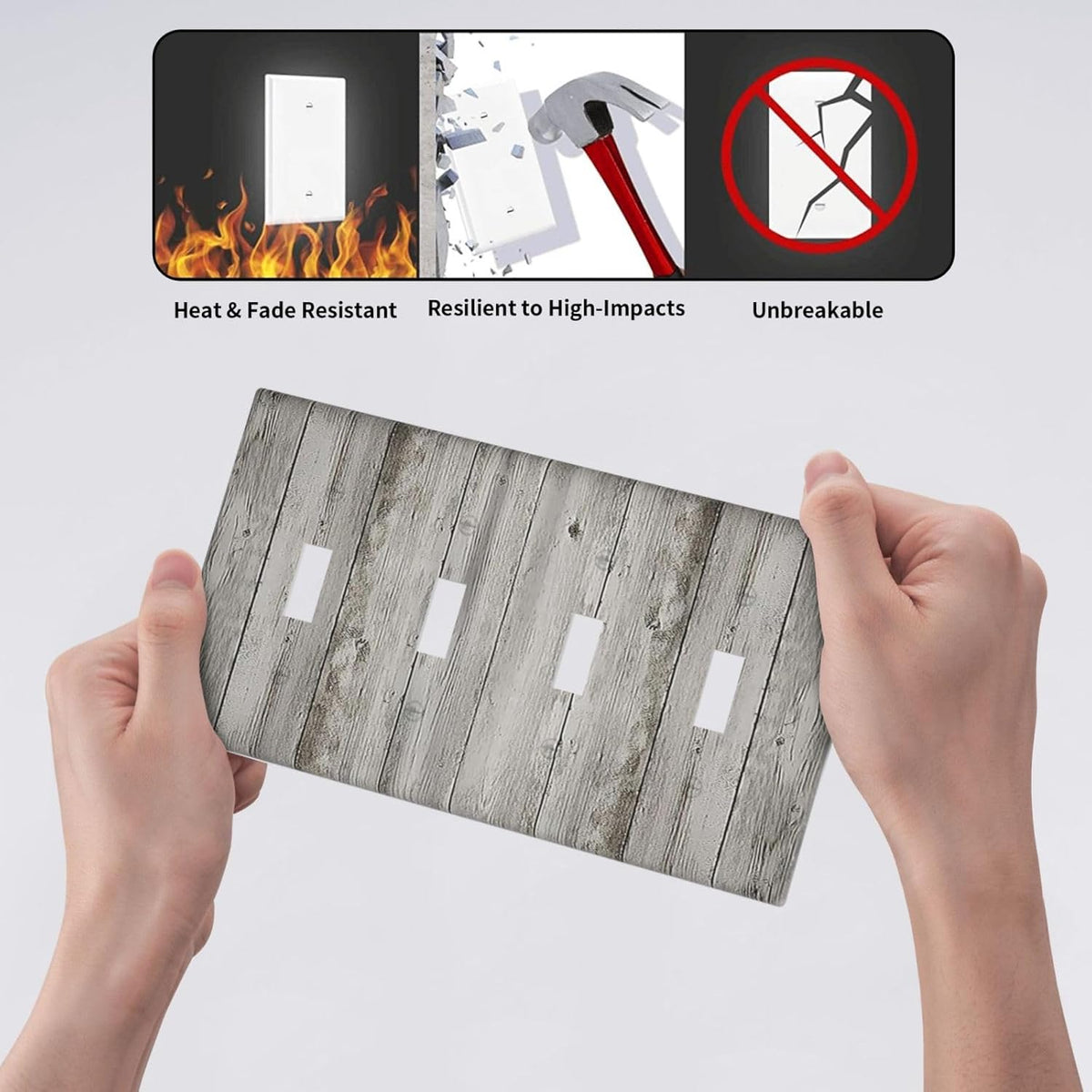 Light Switch Covers Farmhouse Rustic Grey Barn Door Wood Quad Toggle Electrical Faceplate 4 Gang