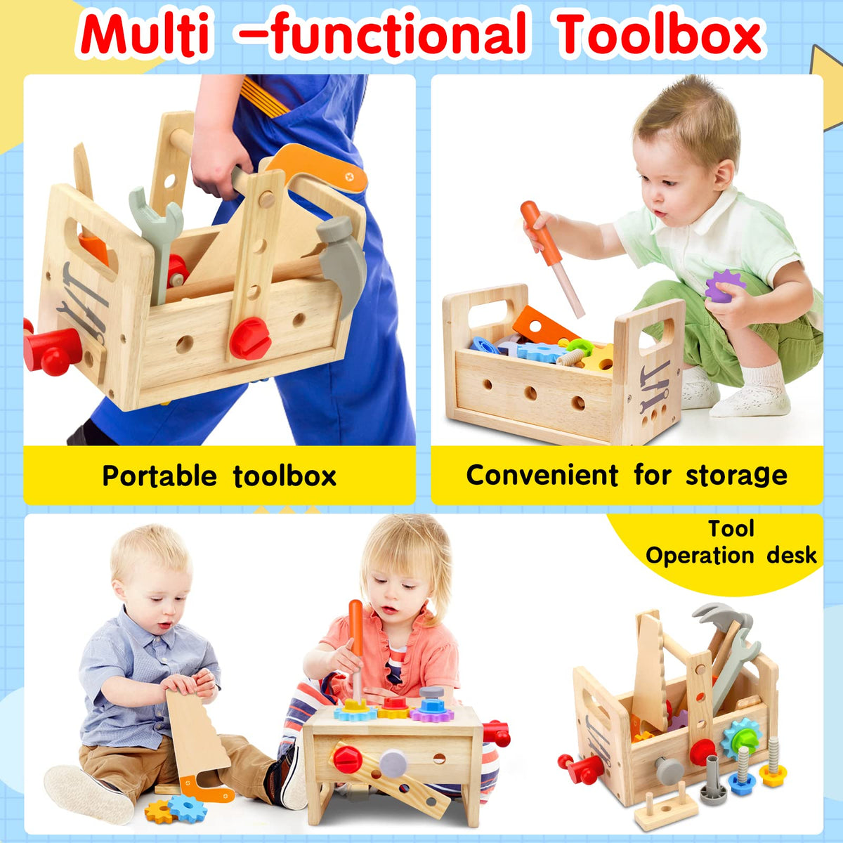 Mgtfbg Kids Tool Set - 29Pcs Wooden Toddler Tool Set with Tool Box
