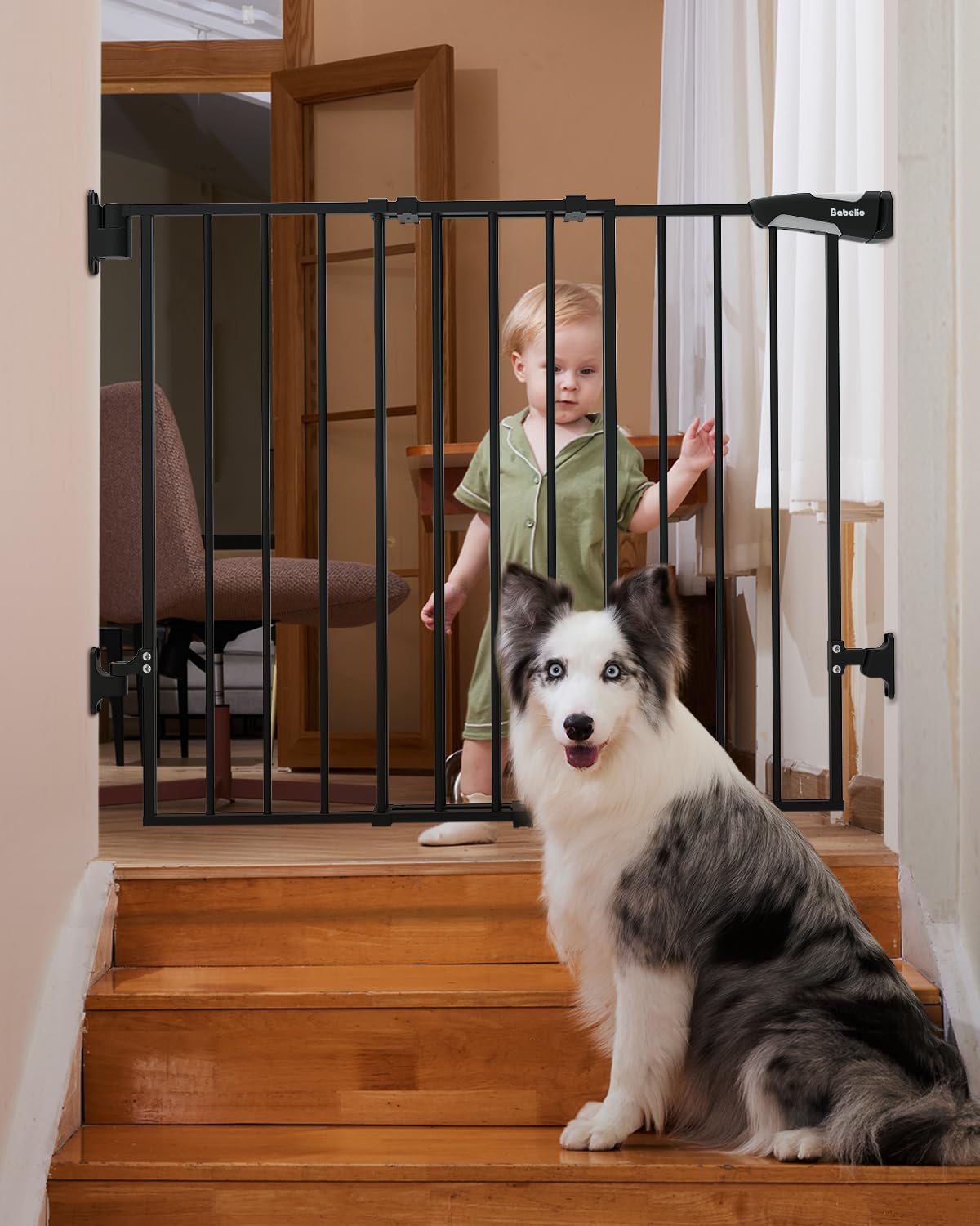 Babelio 26-43" No Bottom Bar Baby Gate for Babies, Elders and Pets, 2-in-1 Hardware Mount Dog Gate