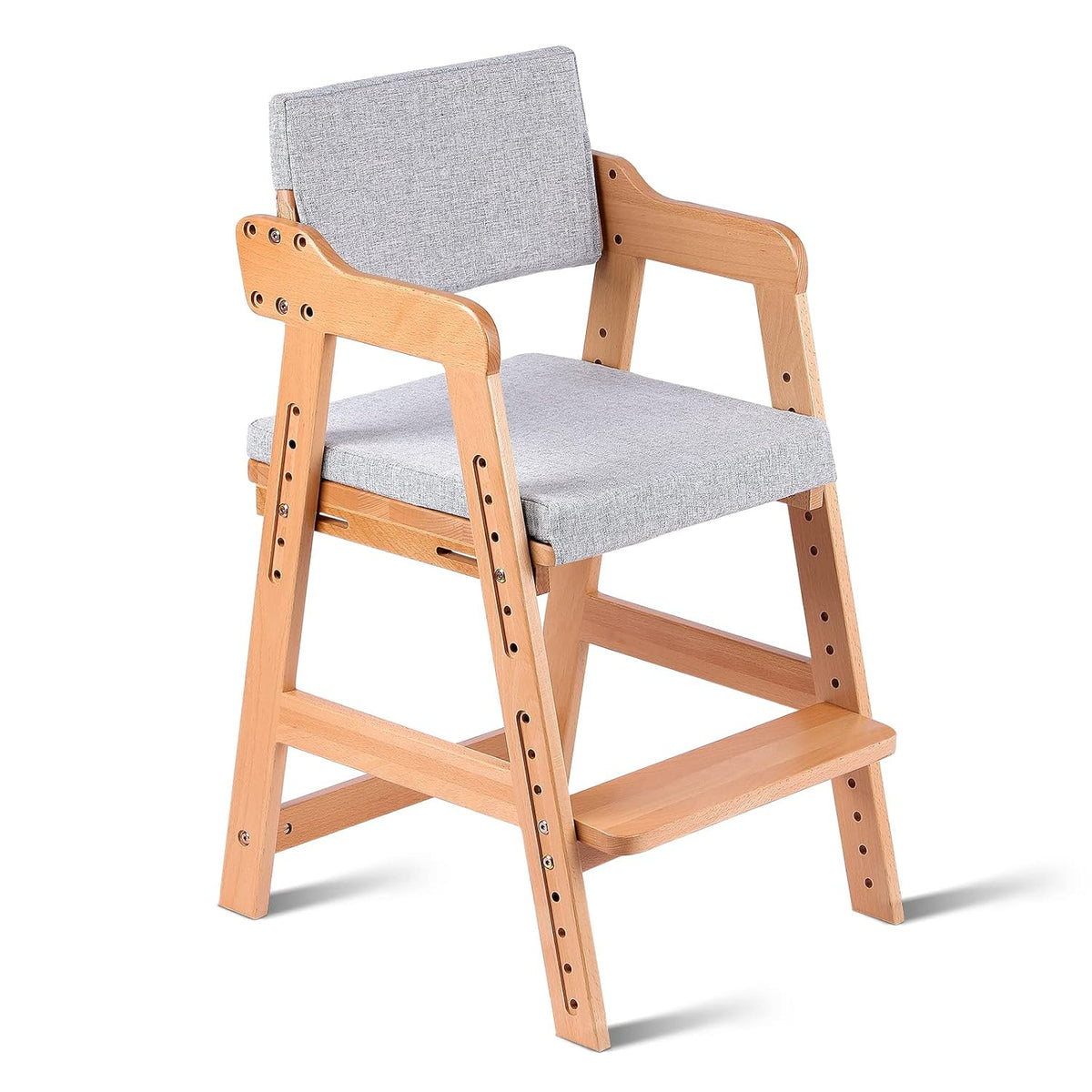 Ezebaby Wooden High Chair, Adjustable Highchair for Toddlers to Teens with Steps, Kids Dining