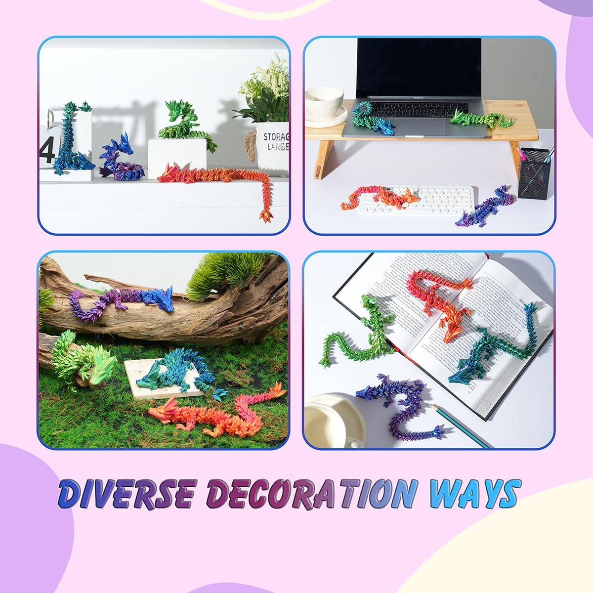 12" 3D Printed Dragon, Articulated Dragon, Crystal Dragon, Dragon Fidget Toy, Home Office Decor