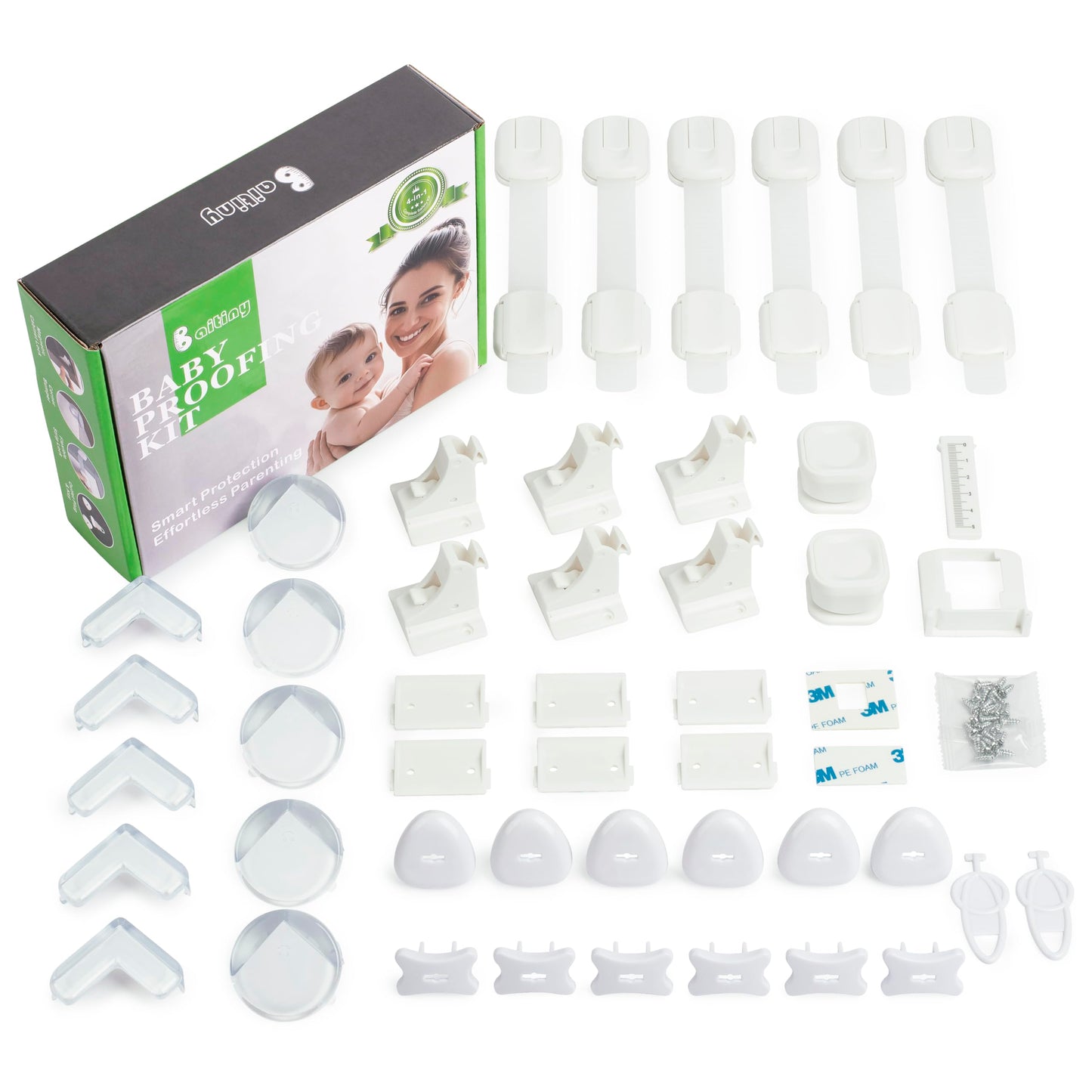 Baby Proofing Kit 44 Pack– Child Proof Essentials Set with Magnetic Cabinet Locks, Corner