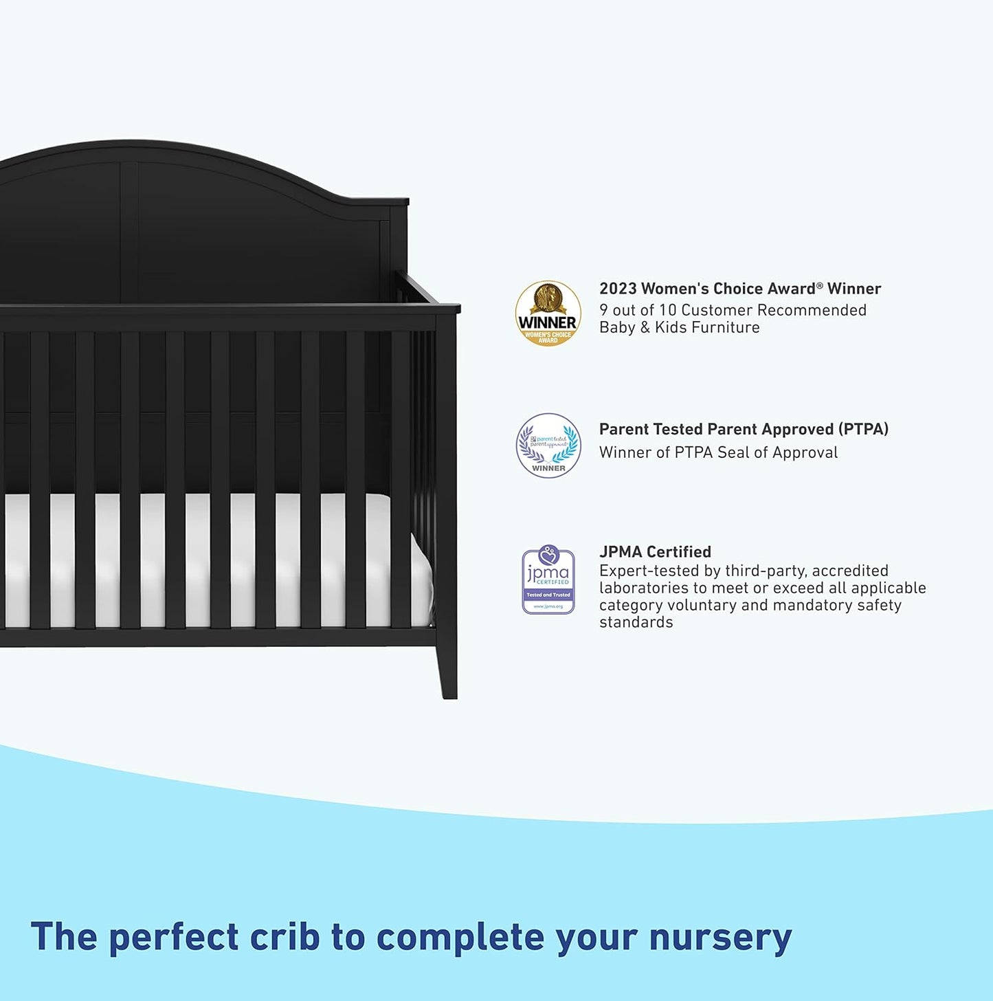 Graco Wilfred 5-in-1 Convertible Crib (Black) – GREENGUARD Gold Certified, Converts to Toddler Bed