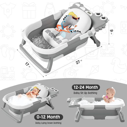 MoreFeel Collapsible Baby Bathtub for Newborn with Thermometer & 1 Hooded Towel & 1 Soft Floating