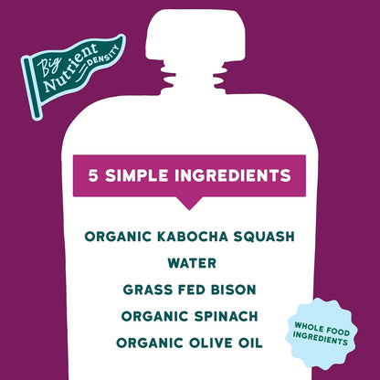 Serenity Kids 6+ Months Baby Food Pouches - Ethically Sourced Grass-Fed Bison & Organic Kabocha