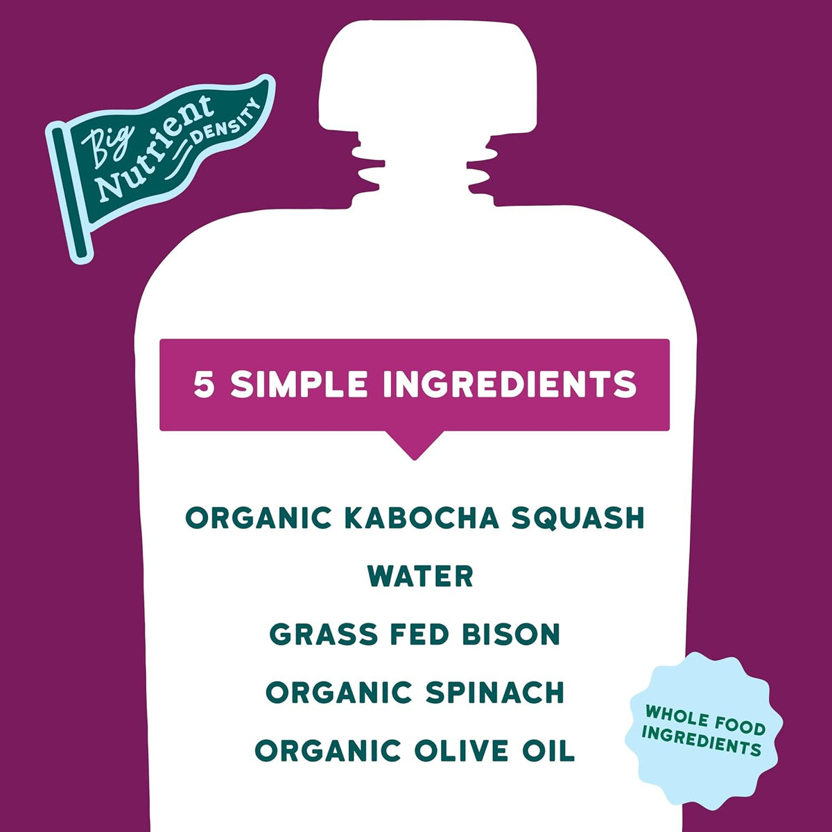 Serenity Kids Baby Food Pouches, Grass Fed Bison with Organic Kabocha Squash & Spinach, For 6+