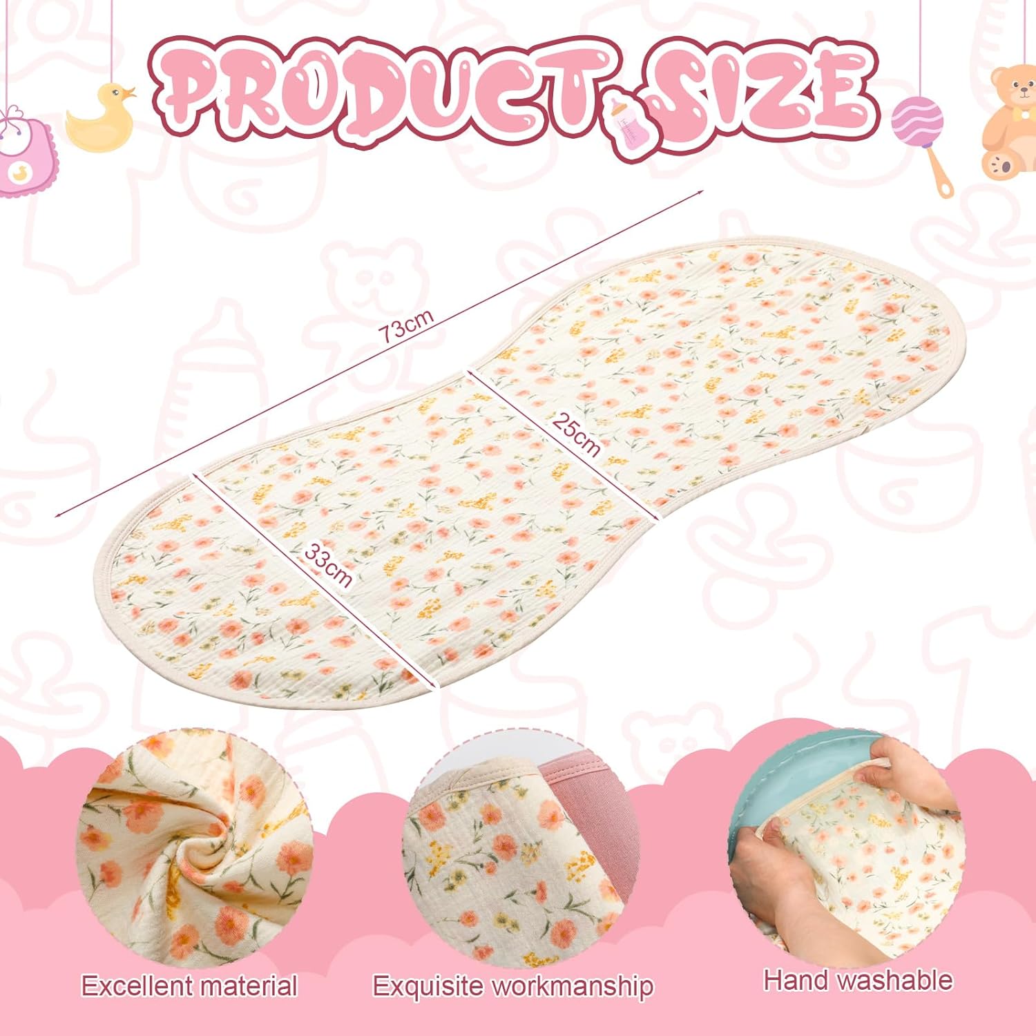 3 Pcs Changing Pad Liners Fits in Peanut Shape Changing Pad Waterproof Diaper Mats Organic Cotton