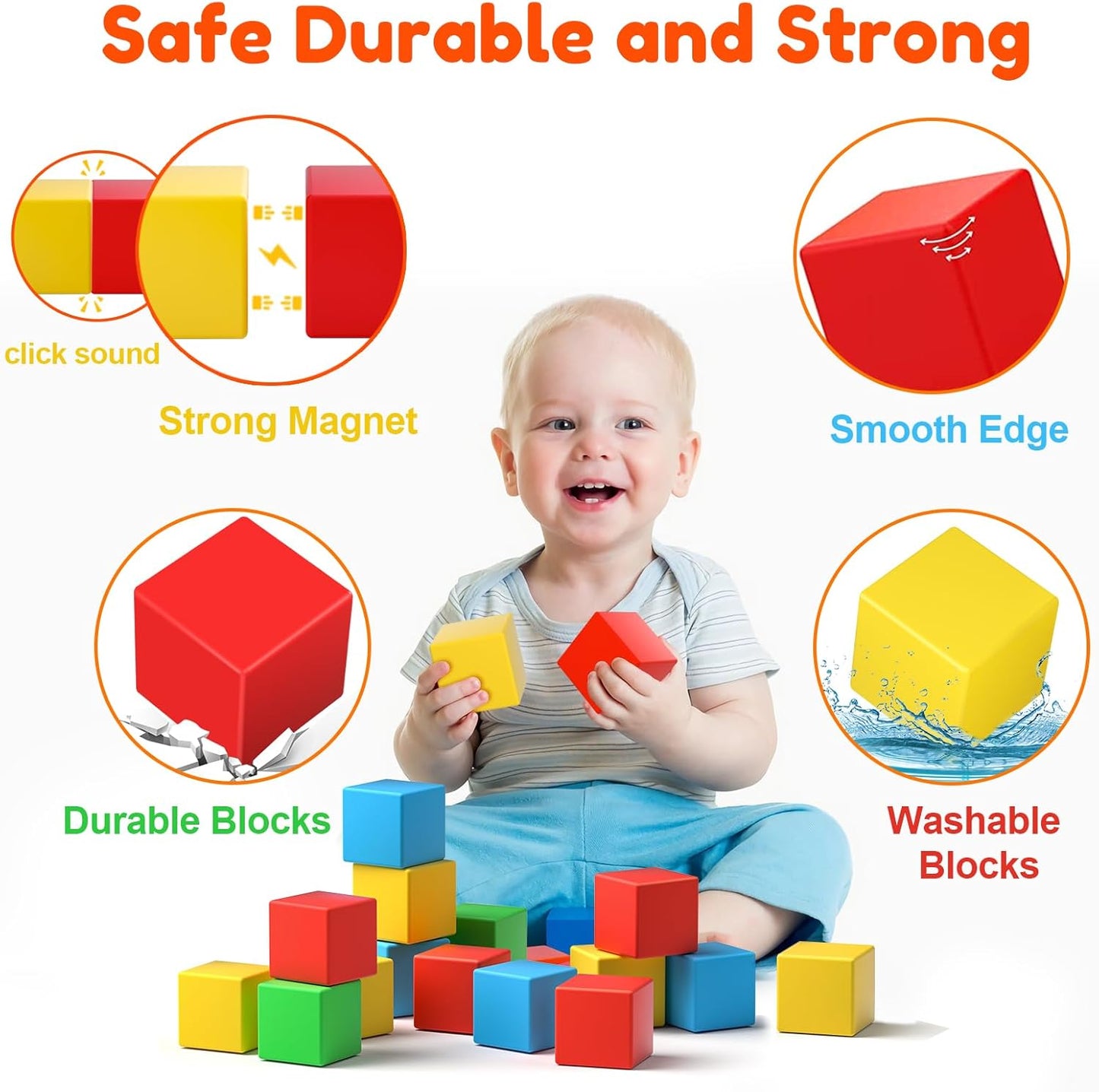 Magnetic Blocks,1.42 inch 32pcs Large Magnetic Building Block for Toddlers 3 4 5 6 7 8 Year Old