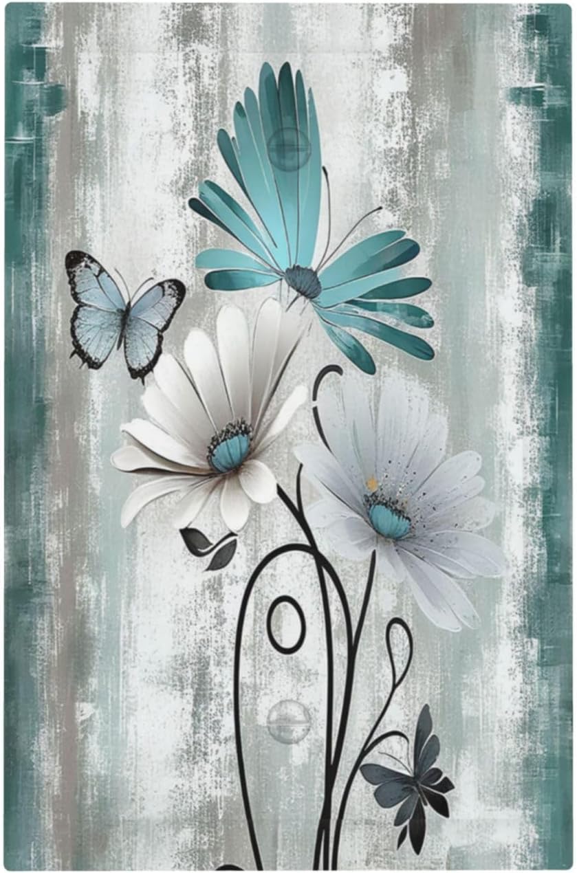 Light Switch Cover Plate Rustic Teal Daisy Floral Flowers Butterfly Wood Grain 1 Gang No Device