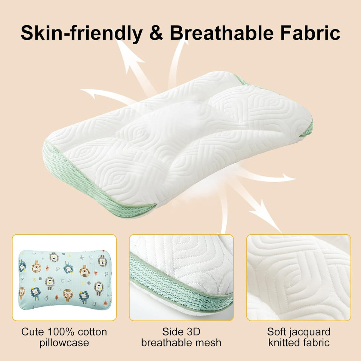 Reidio 1Pc Toddler Pillows with Removable Cotton Pillowcase Ergonomic Design Toddler Pillows for