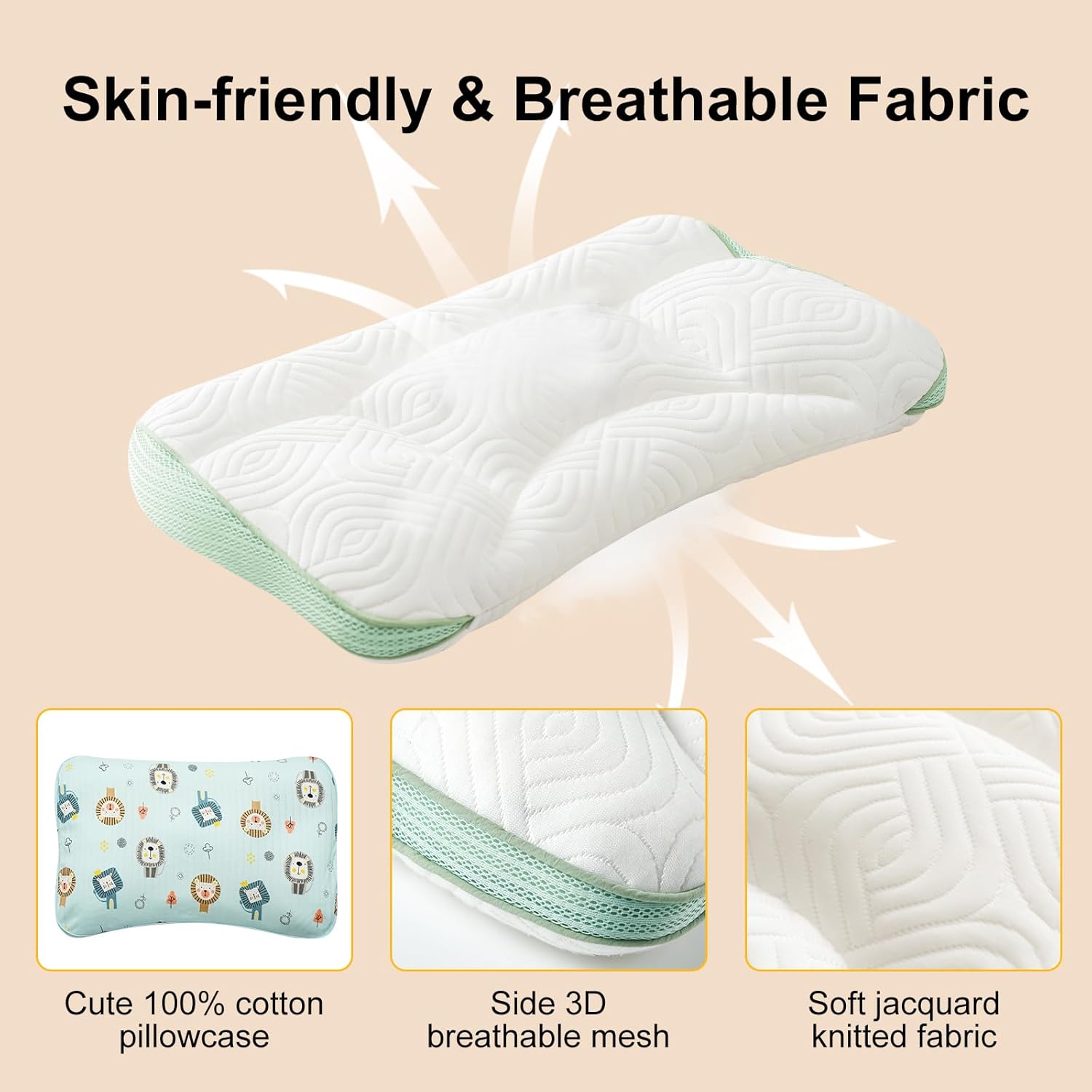 Reidio 1Pc Toddler Pillows with Removable Cotton Pillowcase Ergonomic Design Toddler Pillows for
