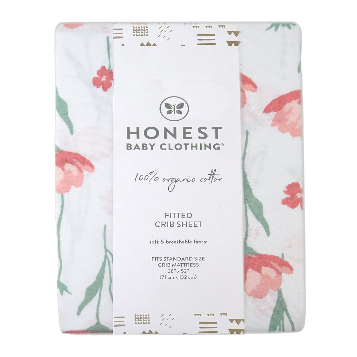 HonestBaby Organic Cotton Changing Pad Cover, Strawberry Pink Floral, One Size