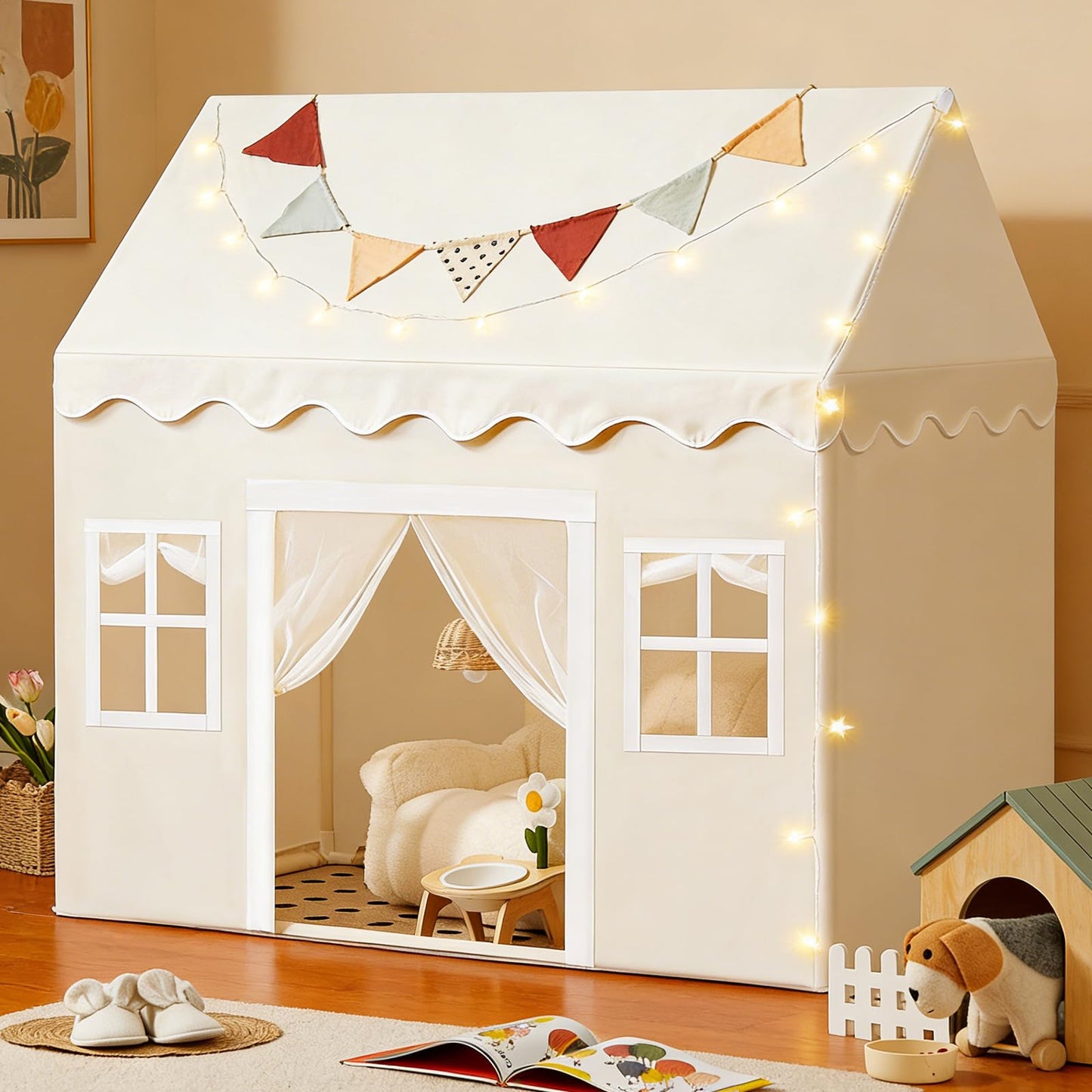 Tiny Land Kids Play Tent with Padded Mat & LED Lights, Ages 3+