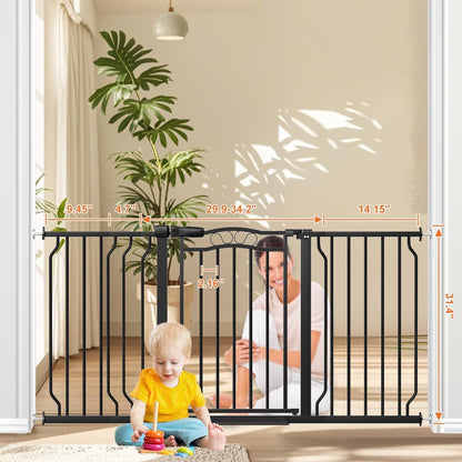 53.1-62.2" Extra Wide Baby Gate for Stairs No Drilling, 30" Tall Auto Close Press Mounted Baby Gate