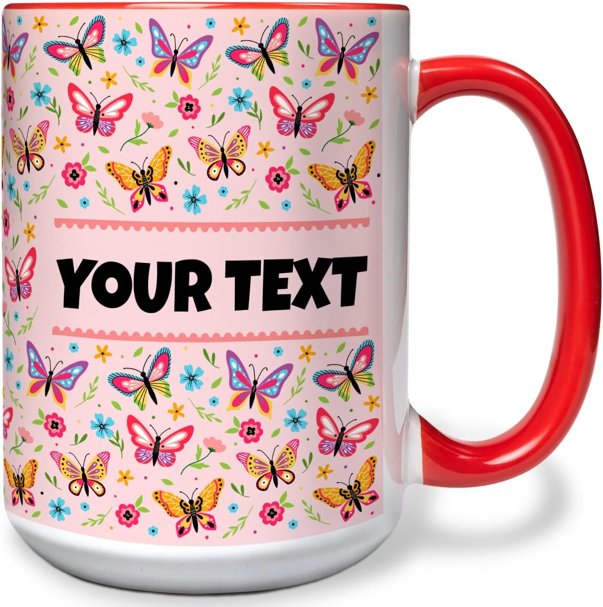 Personalized Mug for Kids - Butterflies - Custom Name/Text, Ceramic Hot Chocolate/Cocoa/Coffee Cup