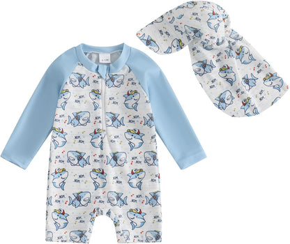 Hnyenmcko Baby/Toddler Boy Rash Guard Swimsuit Long Sleeve One Piece Zipper Swimwear Sunsuit Infant