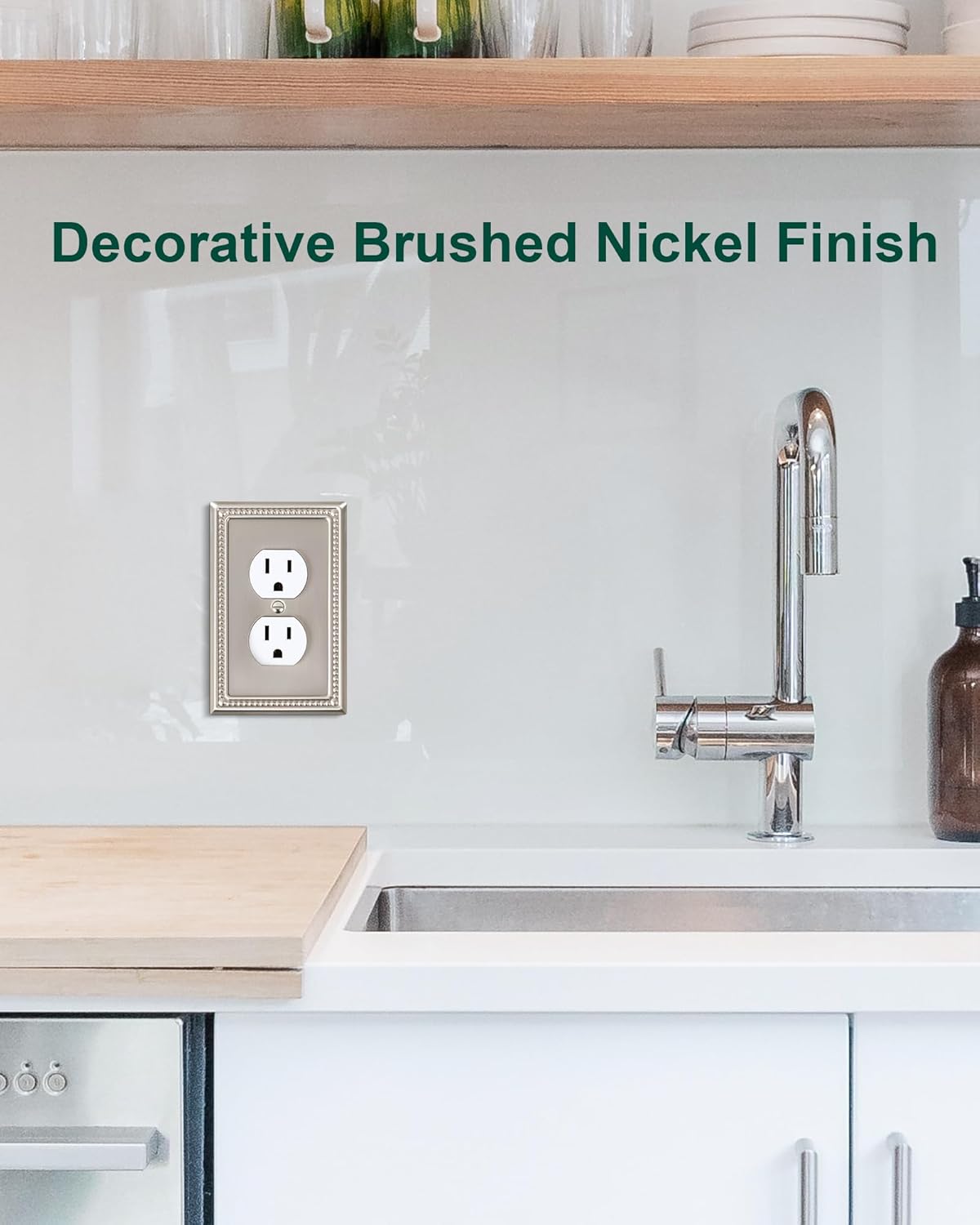 4-Pack Duplex Outlet Cover Plate, Metal Wall Plates for Electrical Outlets, Brushed Nickel 1 Gang