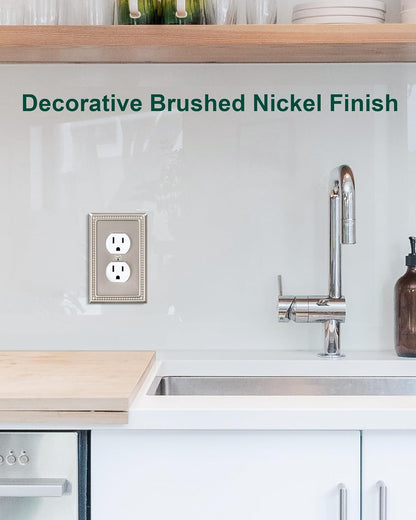 4-Pack Duplex Outlet Cover Plate, Metal Wall Plates for Electrical Outlets, Brushed Nickel 1 Gang