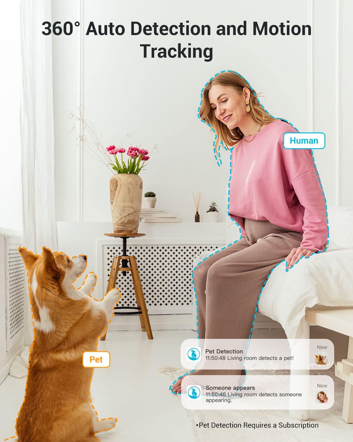 blurams Cameras for Home Security, 2K Indoor Camera 360° Pet Camera with Phone App, Motion