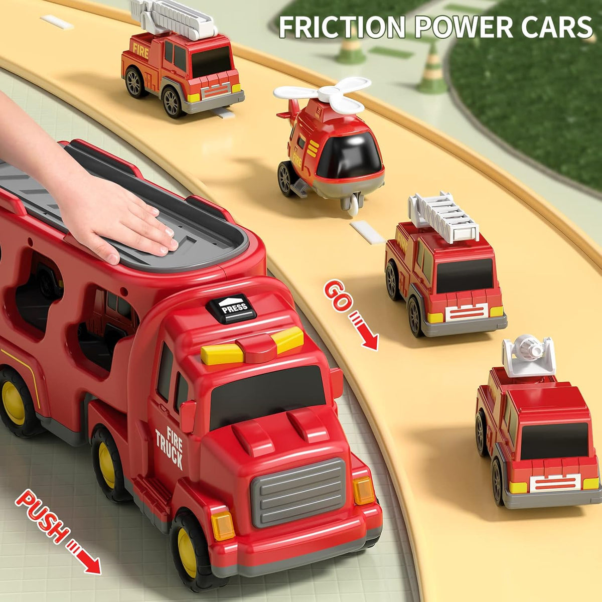 TEMI Fire Trucks Boy Toys for Toddlers 3-5 Year Old - Firetruck Toys for Kids 3 4 5 6 7, Transport