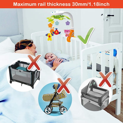 KiddoLab Baby Crib Mobile with Relaxing Music. Includes Ceiling Light Projector with Stars