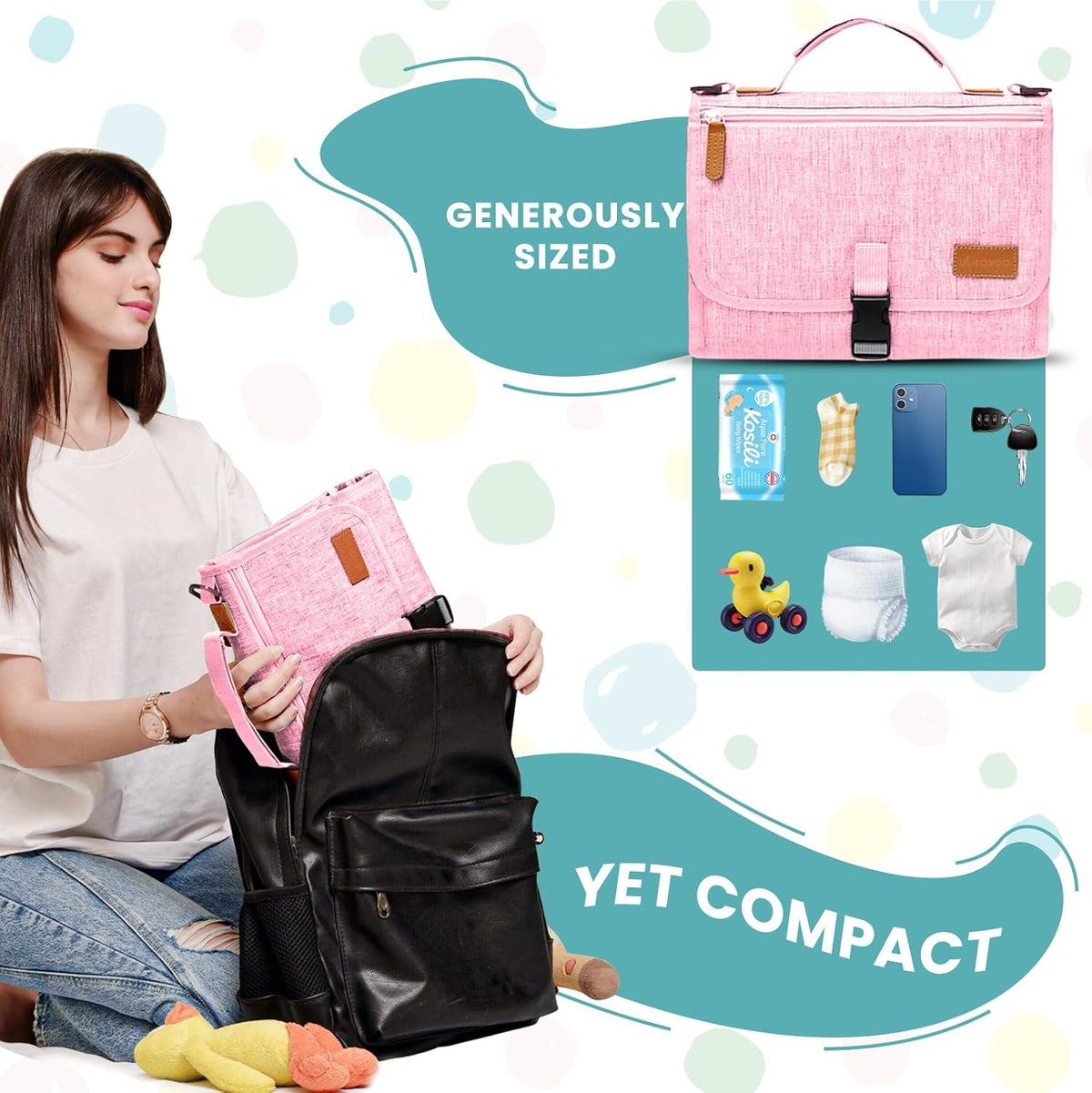 Portable Diaper Changing Pad - Baby Diaper Changer Travel Bag with Wipes Pocket, Smart Design