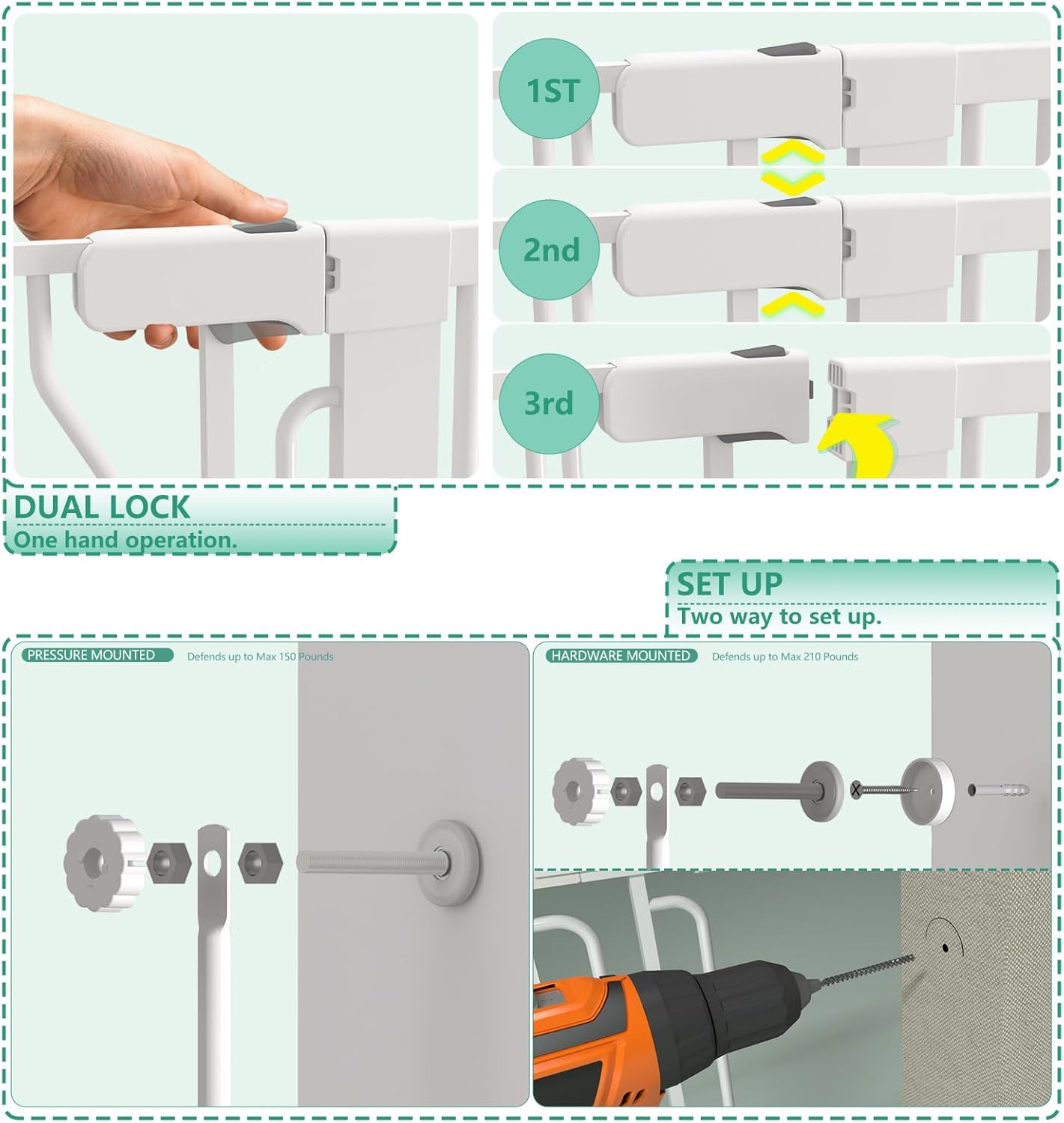 71" Extra Tall Cat Gate for Doorway – 28.5"-48.7" Extra Wide Pet Gate with Adjustable Cat Door