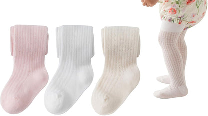 CHUNG Baby Girls Cotton Tights Thin Hollowed Summer with Bowknot Mesh Lace Fashion Toddler Footed