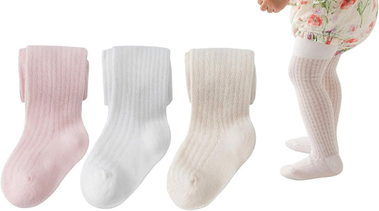 CHUNG Baby Girls Cotton Tights Thin Hollowed Summer with Bowknot Mesh Lace Fashion Toddler Footed
