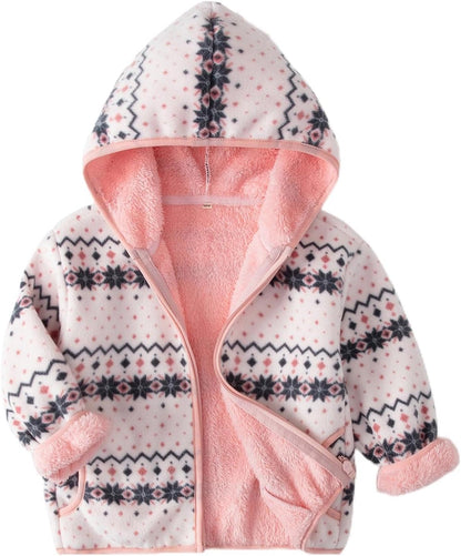 Toddler Printed Polar Fleece hooded Jacket Baby Boys Girls Kids Winter Warm Spring Autumn Outerwear