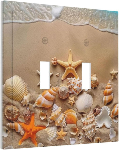 Decorative Switch Covers Plate Beachy Sea Ocean Seashell Starfish 2 Gang Wall Plate Unique Double