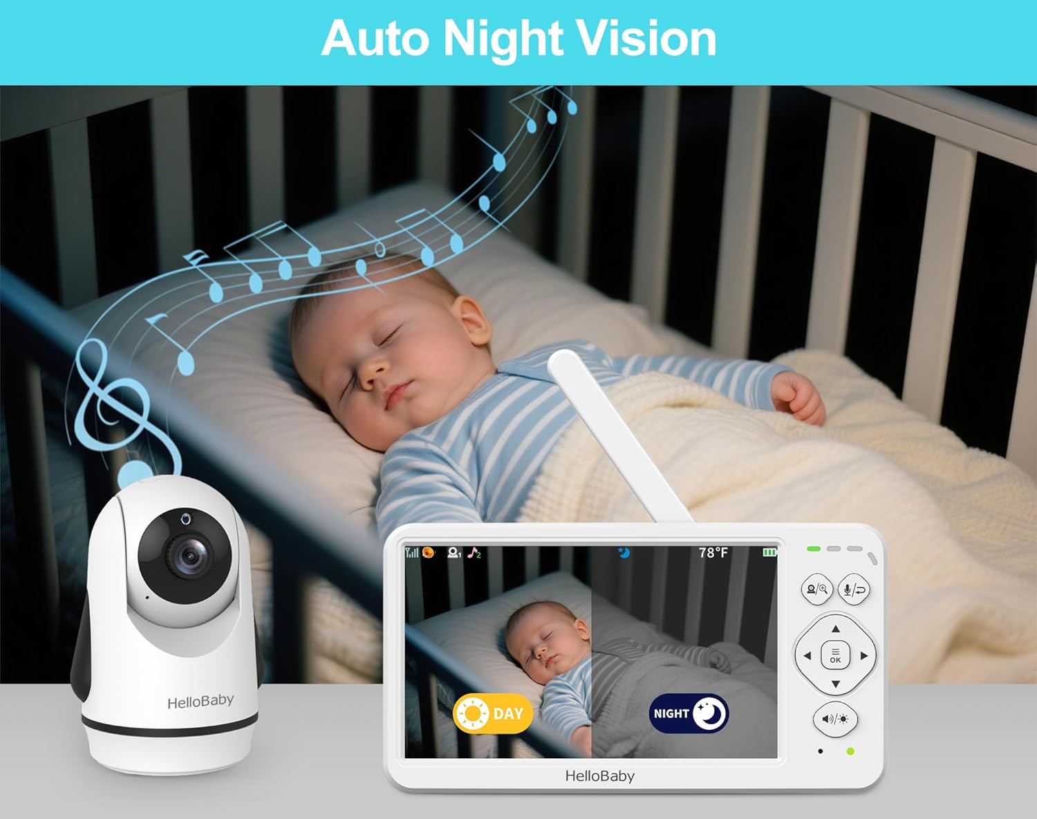 HelloBaby Baby Monitor with 2 Cameras, Large 6'' Video Baby Monitor No WiFi,30-Hour Long Battery