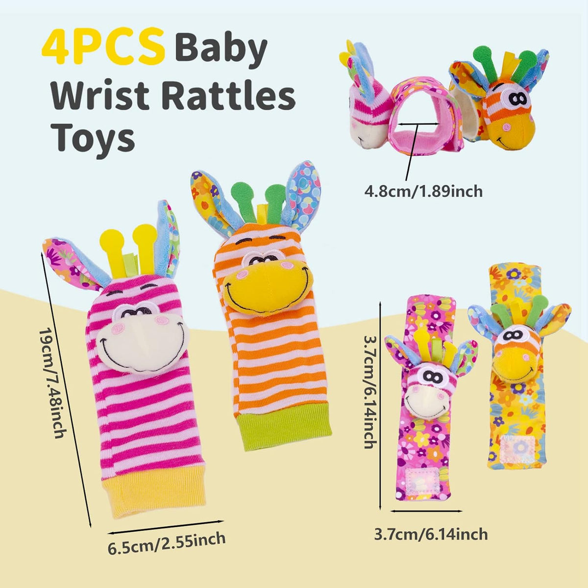 Wrist Rattles Baby Socks Baby Toys Set Soft Sensory Toys for Babies Cartoon Animal Rattles Sock