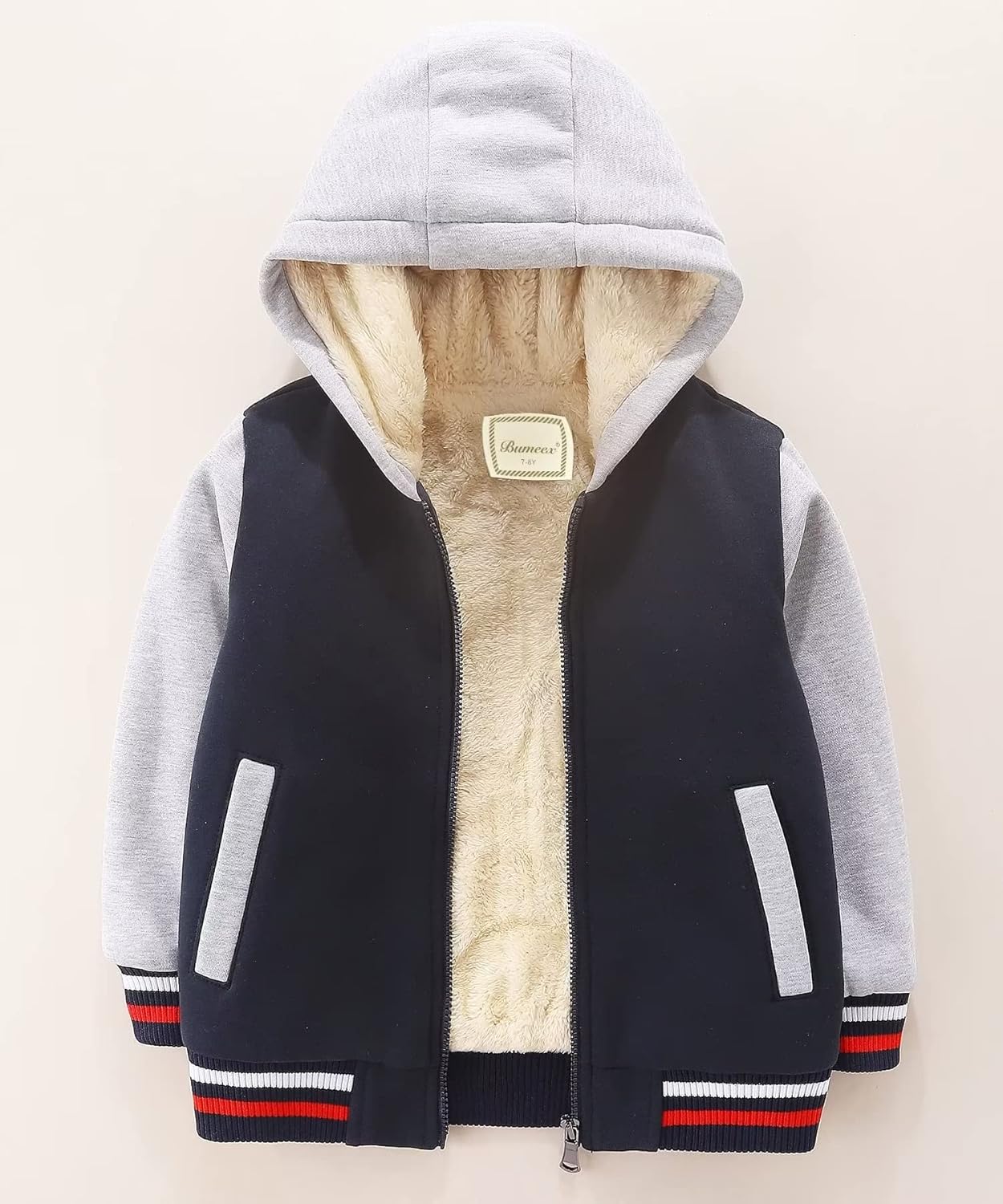 Bumeex Kids Boy's Girl's Sherpa Fleece Lined Jacket Spring Fall Winter Zip up Sweatshirt Hoodie